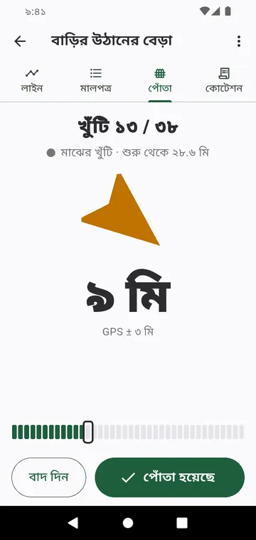 খুঁটি পোঁতা: পরের খুঁটি, তীর ও দূরত্বসহ