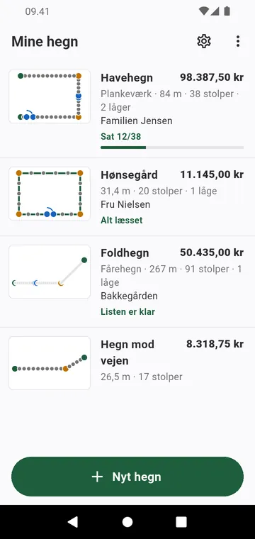 Mine hegn: hvert hegn med sin tegning og sin total