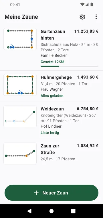Meine Zäune: jeder Zaun mit seiner Zeichnung und seiner Summe