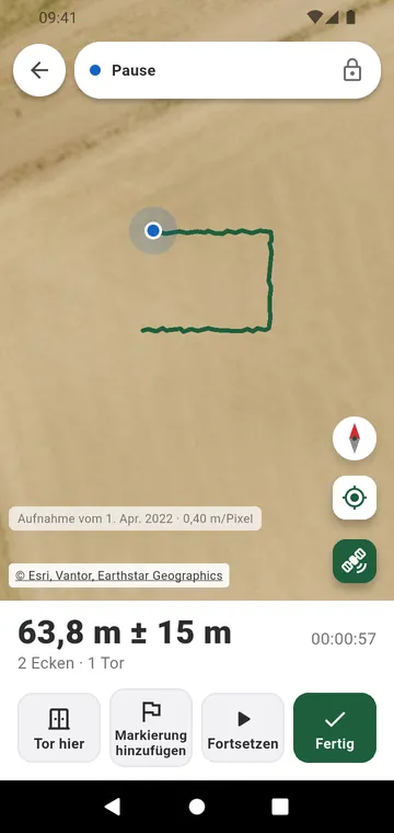 Die Zaunlinie per GPS abgelaufen, mit Toren unterwegs