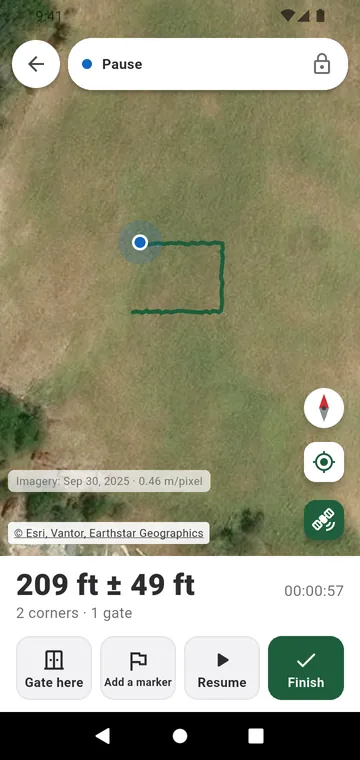 Walking the fence line by GPS, with gates on the way