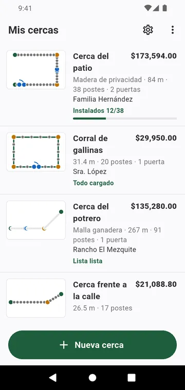 Mis cercas: cada cerca con su dibujo y su total