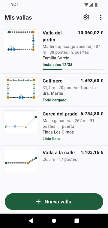 Mis vallas: cada valla con su dibujo y su total