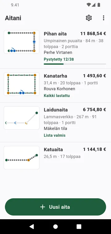 Aitani: jokainen aita piirroksineen ja loppusummineen