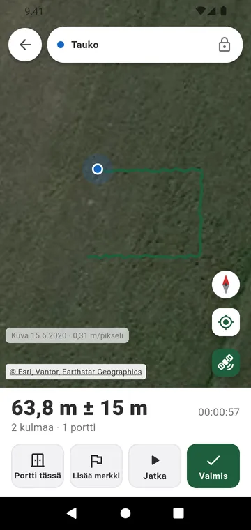 Aitalinjan kävely GPS:llä, portit matkan varrella