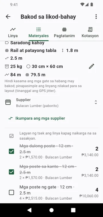 Ang listahan ng materyales: poste ayon sa uri, panel, sako ng kongkreto, may presyo