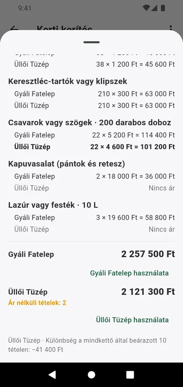 Két szállító soronként összehasonlítva