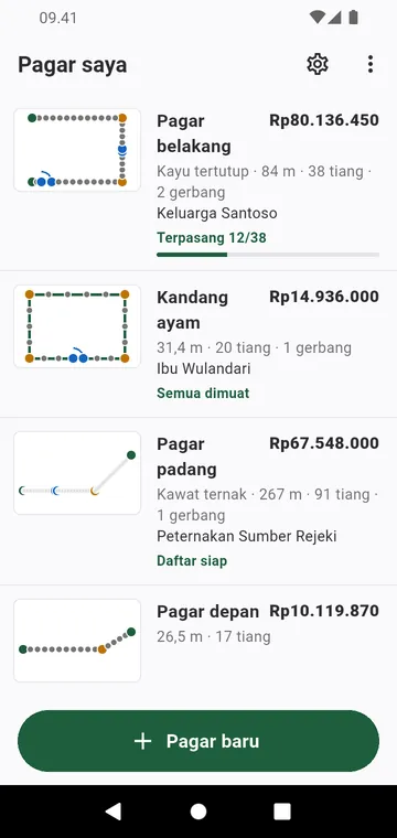 Pagar saya: setiap pagar dengan gambar dan totalnya