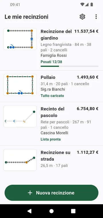 Le mie recinzioni: ogni recinzione con il suo disegno e il suo totale