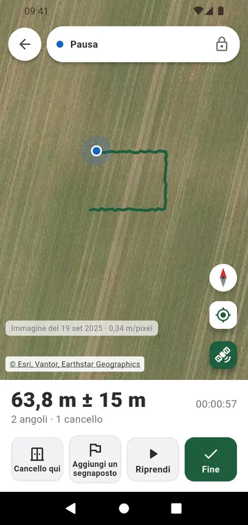 La linea della recinzione percorsa col GPS, con i cancelli lungo il percorso