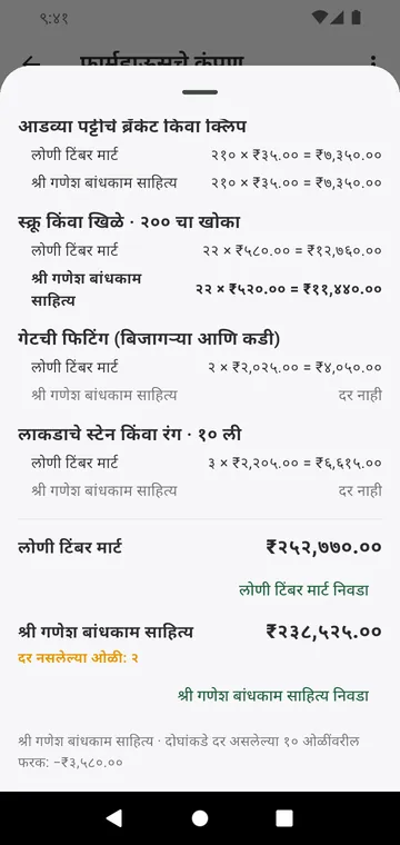 दोन पुरवठादारांची ओळ-ओळ तुलना