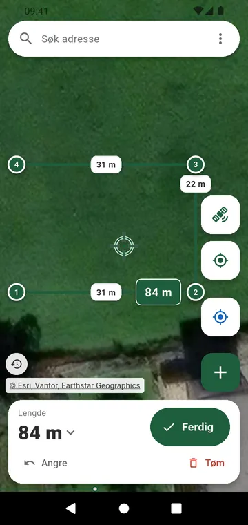 En gjerdelinje tegnet på satellittkartet, med lengden