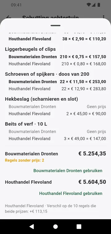 Twee leveranciers regel voor regel vergeleken