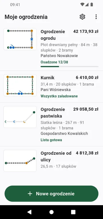 Moje ogrodzenia: każde ogrodzenie z rysunkiem i sumą
