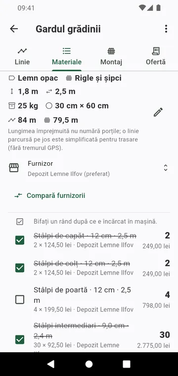Lista de materiale: stâlpi pe tip, panouri, saci de beton, cu prețuri