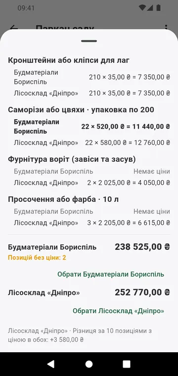 Два постачальники, порівняні рядок за рядком