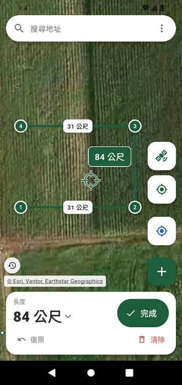 在衛星地圖上畫出的圍籬線及其長度